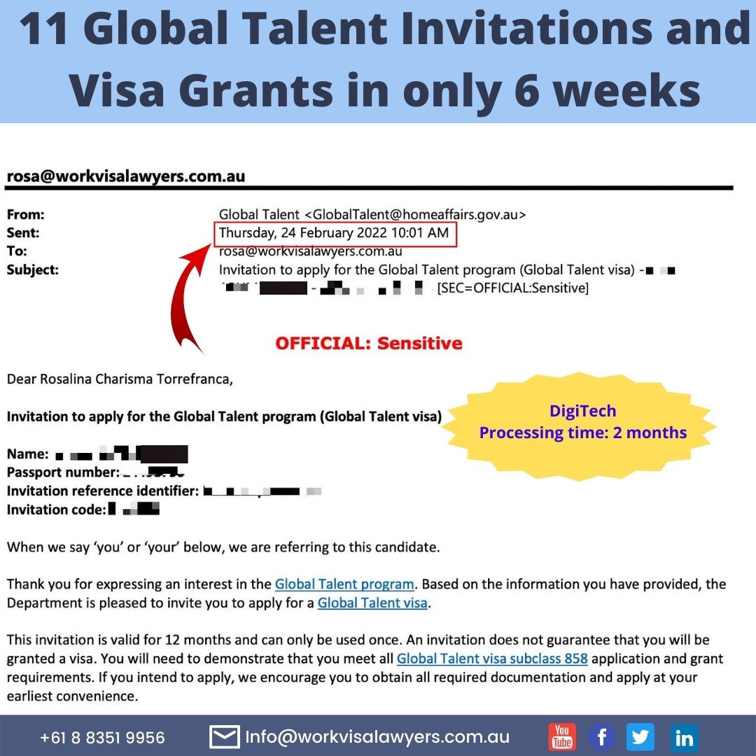 Global Talent Visa Australia Successful Cases DigiTech EOI Processing Time 2 months from lodgment