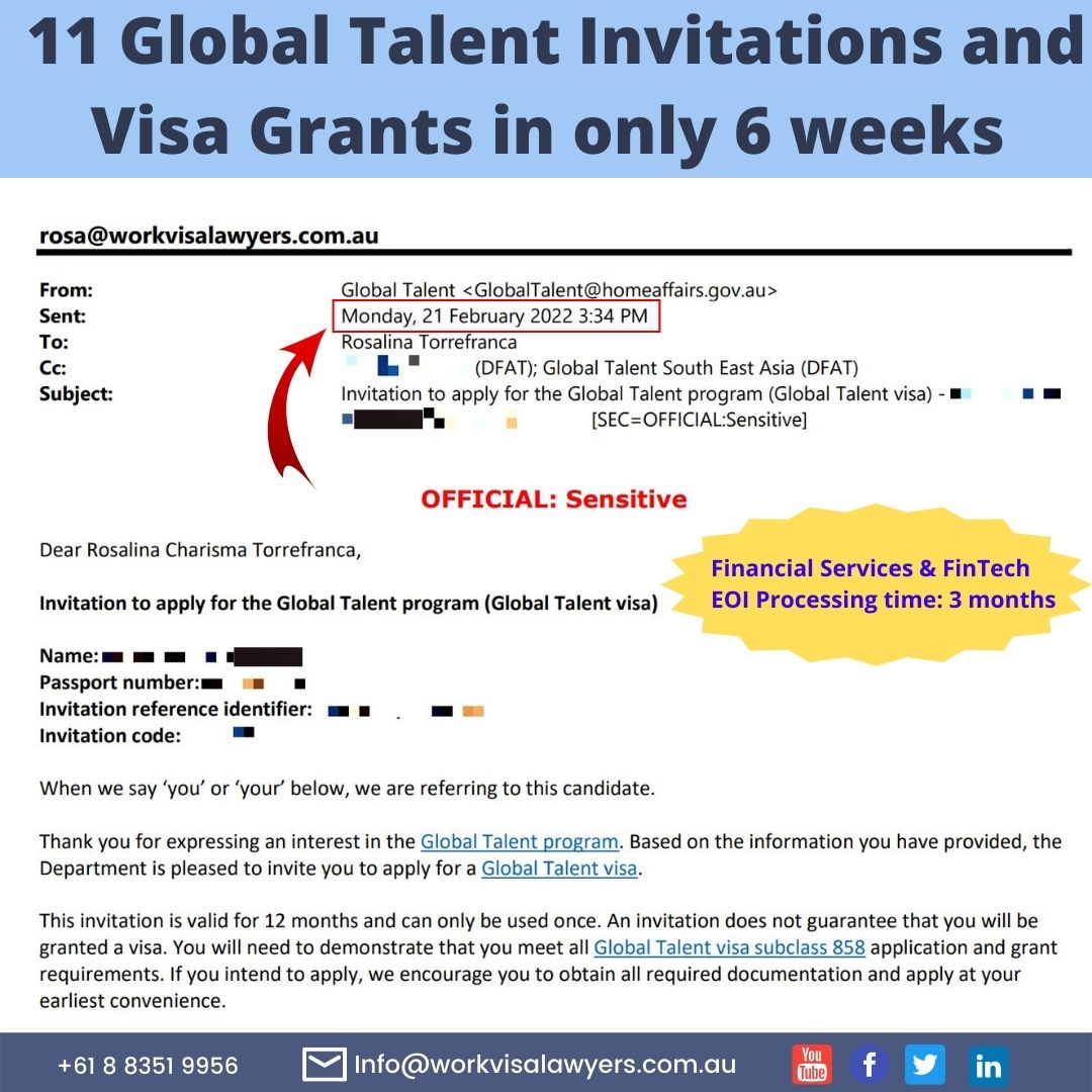 Global Talent Visa Australia Successful Cases Financial Services and FinTech EOI processing Time