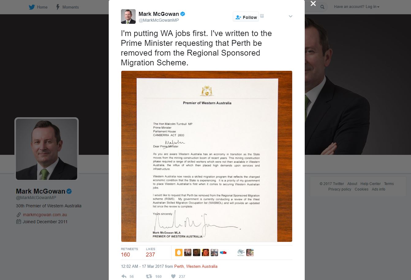 Mark McGowan Letter