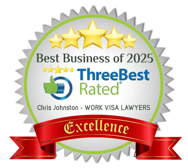 ThreeBestRated Best Business of 2025 badge for Chris Johnston, Work Visa Lawyers