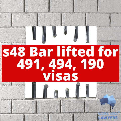 s48 Bar lifted for three common onshore skilled applications - 491 and 494 and 190 Visas