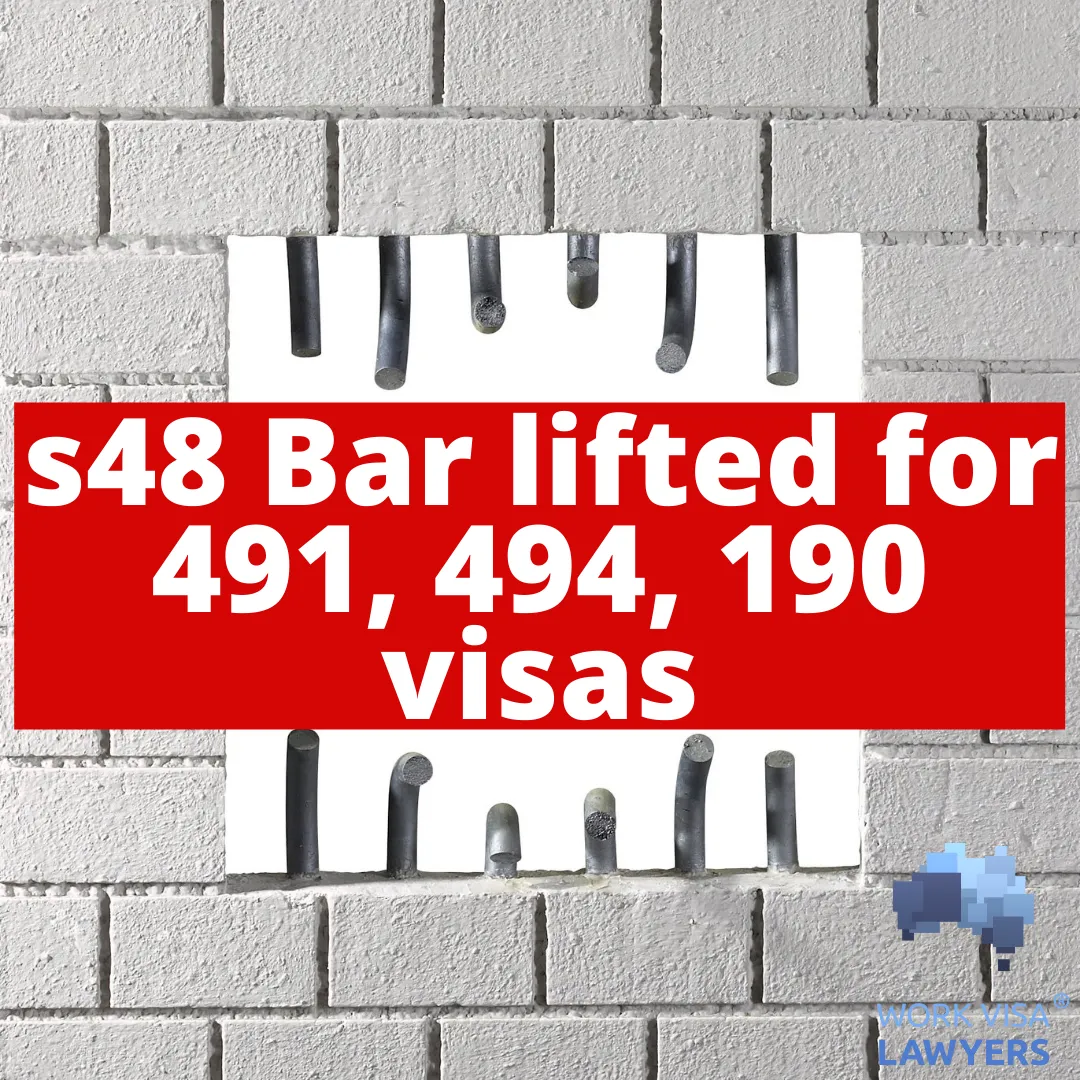s48 Bar lifted for three common onshore skilled applications - 491 and 494 and 190 Visas