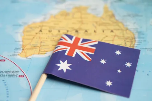 Bangkok, Thailand December 7, 2023, Australia flag on world map.
