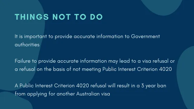Visa Application and things not to do