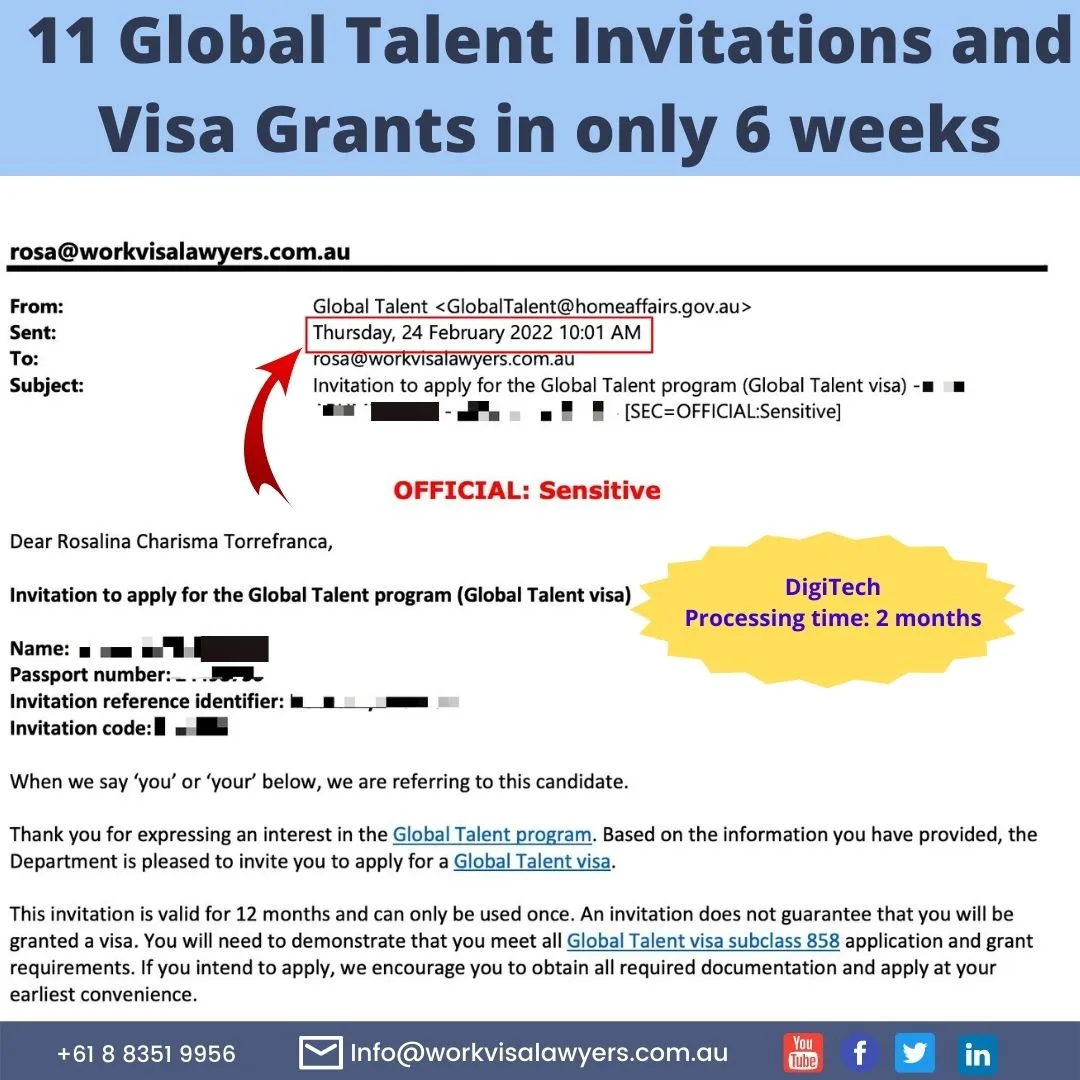 Global Talent Visa Australia Successful Cases DigiTech EOI Processing Time 2 months from lodgment