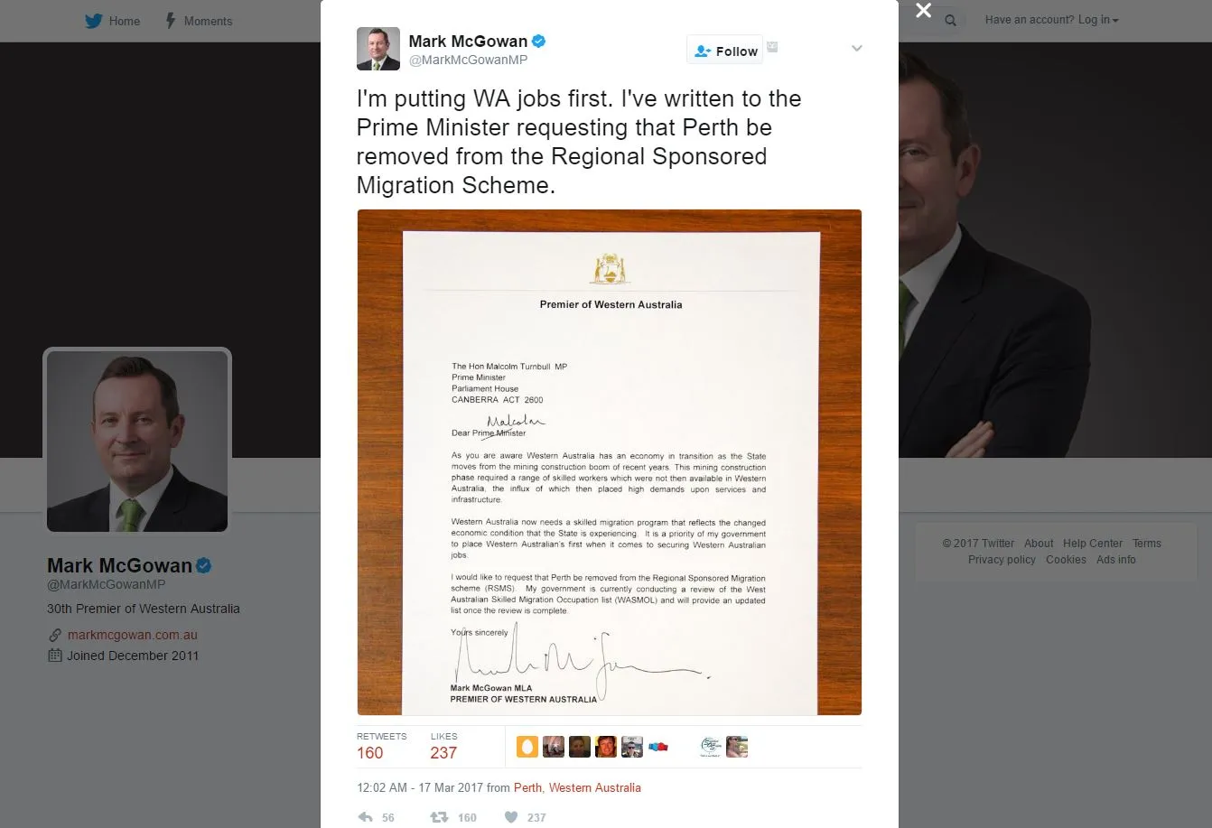 Western Australia moving towards no further RSMS visa applications! Official letter sent to Federal Government requesting removal!